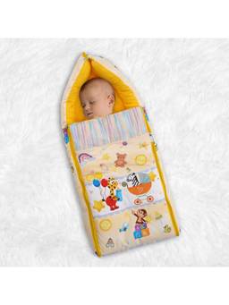 Baby Moo - Zebra In Pram Premium Carry Nest Velvet with Hosiery Lining Sleeping Bag - Yellow