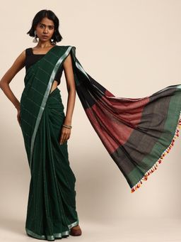 ArtEastri - Handloom Green Sequins Cotton Saree with Unstitched Blouse