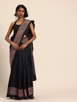 ArtEastri - Handloom Black Silk Kantha Saree with Unstitched Blouse