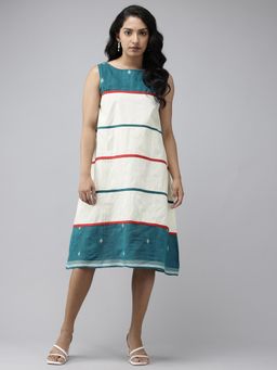 ArtEastri - Handloom Cream Cotton Striped Dress