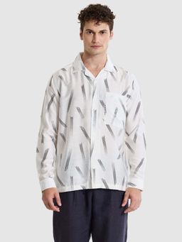 Snitch - White Printed Regular Fit Shirt