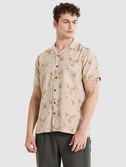 Snitch - Beige Printed Relaxed Fit Shirt
