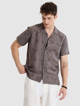 Snitch - Grey Printed Relaxed Fit Shirt