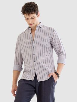 Snitch - Light Grey Stripes Slim Fit Shirt