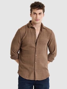 Snitch - Brown Self Design Slim Fit Shirt