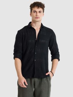 Snitch - Black Self Design Slim Fit Shirt