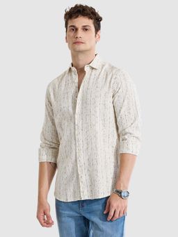Snitch - Cream Self Design Slim Fit Shirt