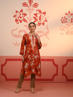 Lakshita - Nisar Pumpkin Orange Viscose Rayon Printed Kurta for Women