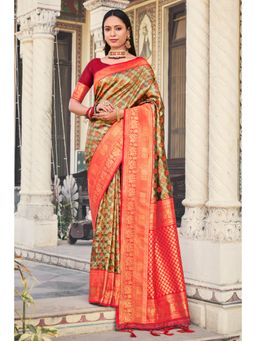 Sangam Prints - Grey Silk Woven Zari Work Traditional Tassel Saree with Unstitched Blouse