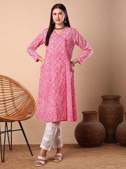 FASHOR - Pink Ethnic Printed A-Line Flared Kurta