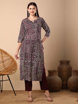 FASHOR - Purple Ethnic Printed Straight Fit Kurta