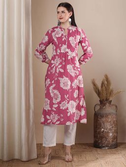 FASHOR - Pink Floral Printed Straight Fit Kurta