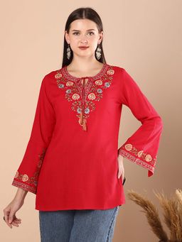 FASHOR - Floral Embroidered Straight Fit Kurti