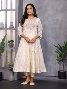 Rangita - Women Off White Embroidered Anarkali Kurta
