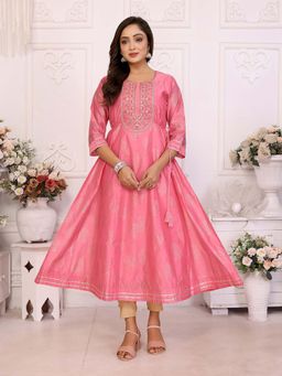 Rangita - Women Pink Chanderi Embroidered Anarkali Kurta