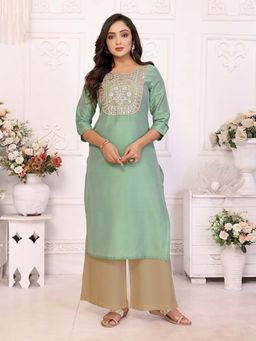 Rangita - Women Green Embroidered Straight Kurta