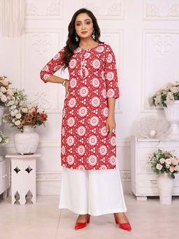 Rangita - Women Maroon Rayon Printed Straight Knee Length Kurta