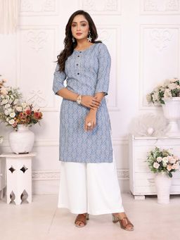 Rangita - Women Grey Rayon Printed Straight Knee Length Kurta