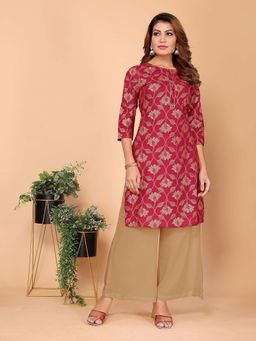 Rangita - Women Maroon Rayon Printed Straight Knee Length Kurta