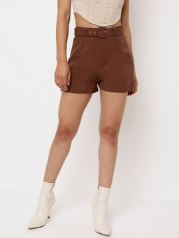 Missguided - Chocolate Tailored Belted Shorts