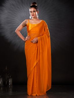 Tikhi Imli - Ready To Wear Orange Polyester Saree with Unstitched Blouse