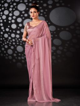 Tikhi Imli - Ready To Wear Pink Striped Polyester Saree with Unstitched Blouse