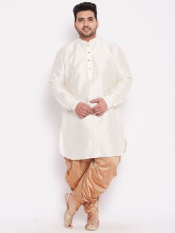 Vastramay - Men Cream Silk Blend Kurta and Dhoti