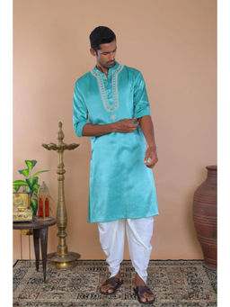 Tanoti - Men Silk Blue Full Sleeves Long Kurta