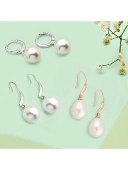 Zaveri Pearls - Combo of 3 Contemporary Pearl Drop Hoop Earrings-ZPFK13207