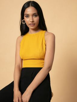 Twenty Dresses by Nykaa Fashion - Yellow Solid Round Neck Crop Top