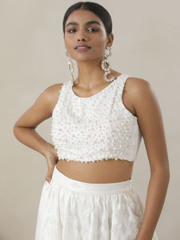 Gajra Gang - Shirley Off white Pearl embroidered Sleeveless Blouse