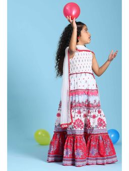 Biba - Girls White Cotton Printed Regular Lehenga and Choli with Dupatta