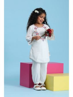 Biba - Girls White Cotton Straight Kurta and Salwar