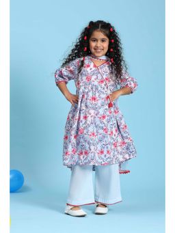 Biba - Girls Blue Cotton Anarkali Kurta and Pyjama with Dupatta