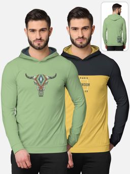 BULLMER - Printed Full Sleeve Hooded T-shirt For Men Multi-color (Pack of 2)