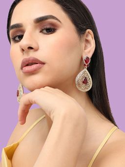 Sohi - Gold Plated Designer Stone Party Drop Earring For Women