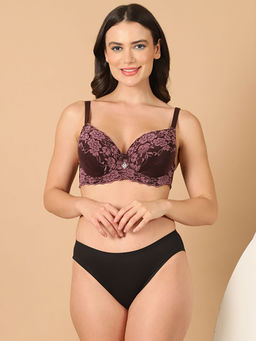 PrettyCat - Women High Quality Comfort T-Shirt Bra & Panty with Floral Trin Lace. (Set of 2)