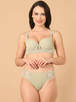 PrettyCat - Lightly Padded Underwire Sexy Lace T-Shirt Bra & Panty For Women (Set of 2)