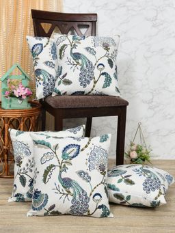 The Home Story - Cotton Cushion Covers Set Of 5; Blue Gardenia