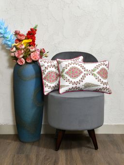 The Home Story - Cotton Cushion Covers Pink White Block (Pack of 2) (12x18 inches)