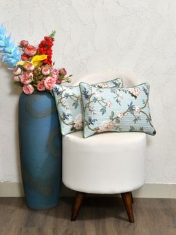 The Home Story - Cotton Cushion Covers Peach Green Flowers (Pack of 2) (12x18 inches)