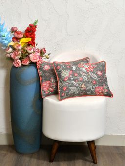 The Home Story - Cotton Cushion Covers Dark Grey Pink (Pack of 2) (12x18 inches)