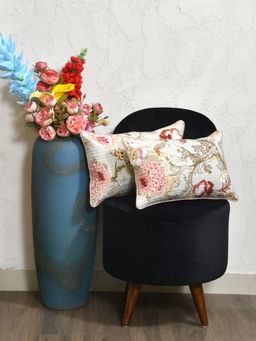 The Home Story - Cotton Cushion Covers Multicolor Flowers On Beige (Pack of 2) (12x18 inches)