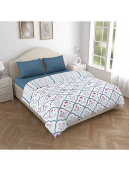 Haus & Kinder - 150 GSM Printed Reversible AC Comforter, Classic Trells, Med Blue (Single)