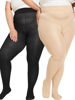 Secrets By ZeroKaata - Women Pack Of 2 Assorted Plus Size High Waist Non-Transparent Stockings