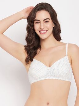 Clovia - Polyamide Printed Padded Full Cup Wire Free T-Shirt Bra - White