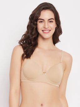 Clovia - Polyamide Solid Padded Full Cup Underwired T-Shirt Bra - Beige