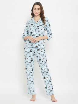 Clovia - Cotton Printed Shirt & Pyjama (Set of 2)