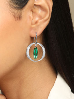 Mia by Tanishq - Green Enchantment Silver Drop Earrings