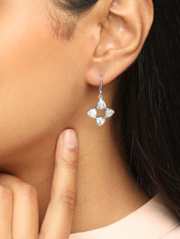 Mia by Tanishq - Sparkly Sleek Silver Drop Earrings
